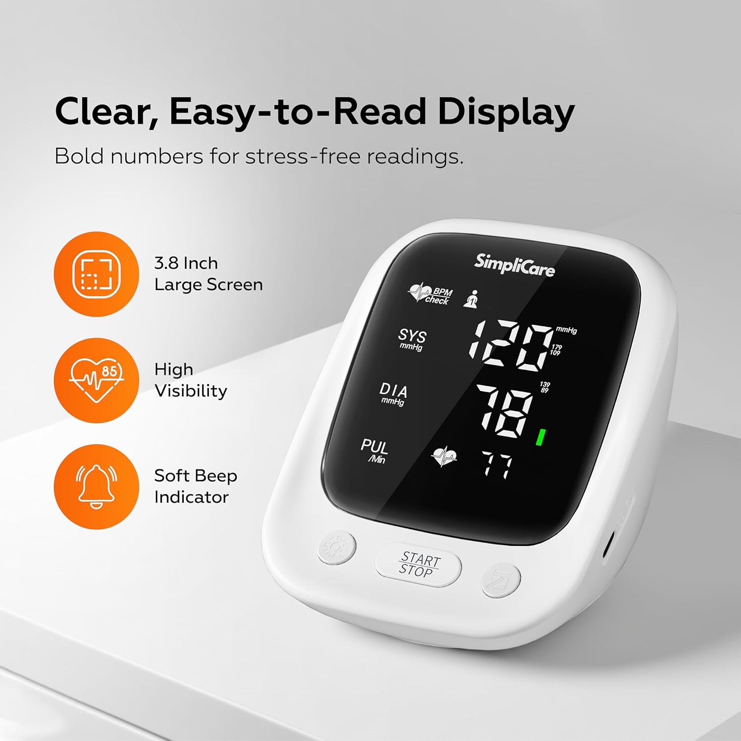 SimpliCare Upper Arm Blood Pressure Monitor with XL Cuff, Large LED Display, 2-User

