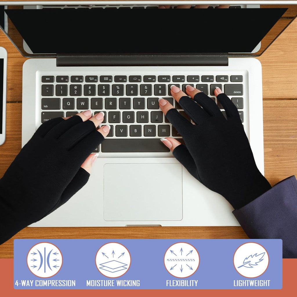 6 Pairs Arthritis Compression Gloves, Fingerless Hand Support for Typing Driving

