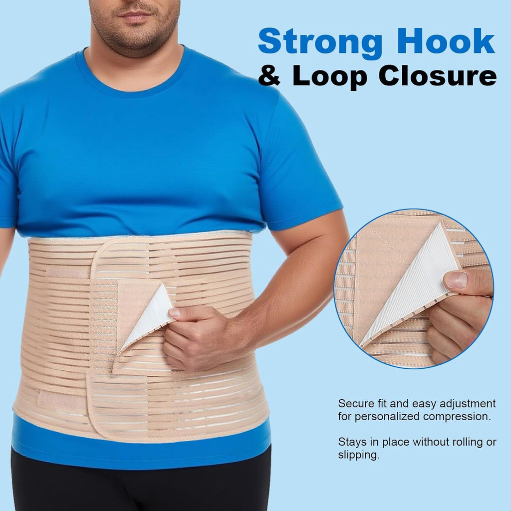 Abdominal Binder 12-Inch Wide Breathable Elastic Belly Wrap for Hernia Recovery

