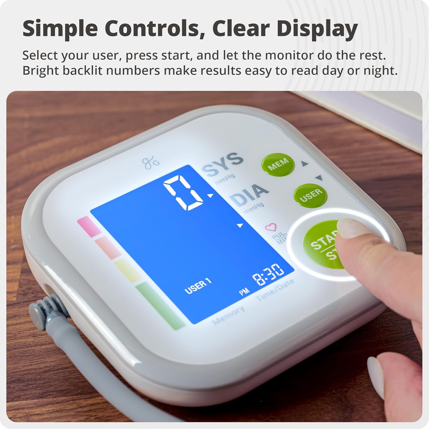 Greater Goods Upper Arm Automatic Blood Pressure Monitor with Backlit Display Two-User Memory

