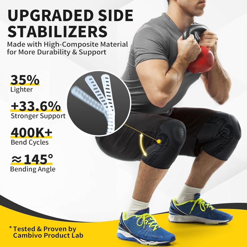 CAMBIVO Knee Brace Knee Sleeves with Patella Gel Pad and Side Stabilizers, 2-Pack

