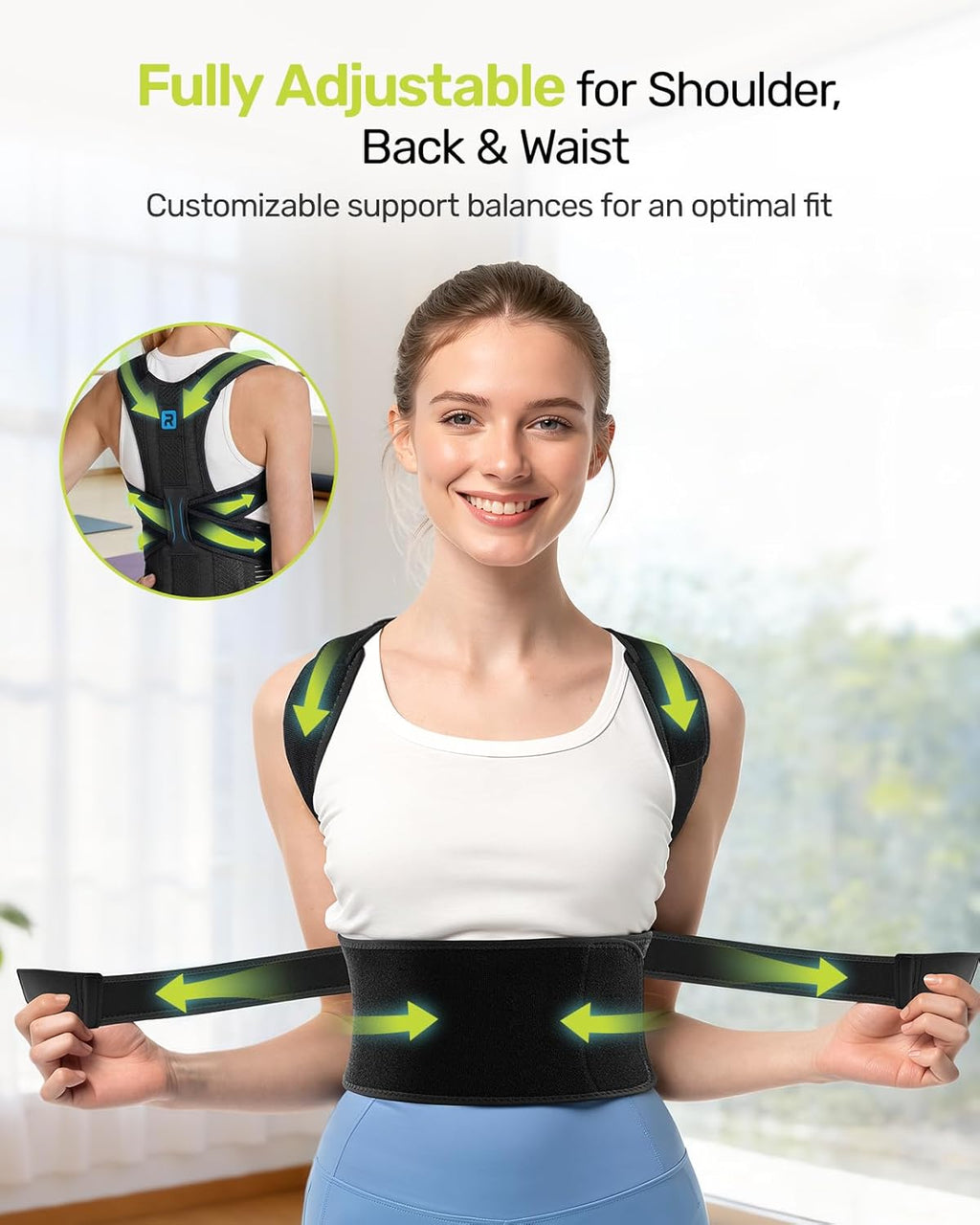 Rakiie Posture Corrector Back Support Brace with 4 Support Bars Adjustable Straps

