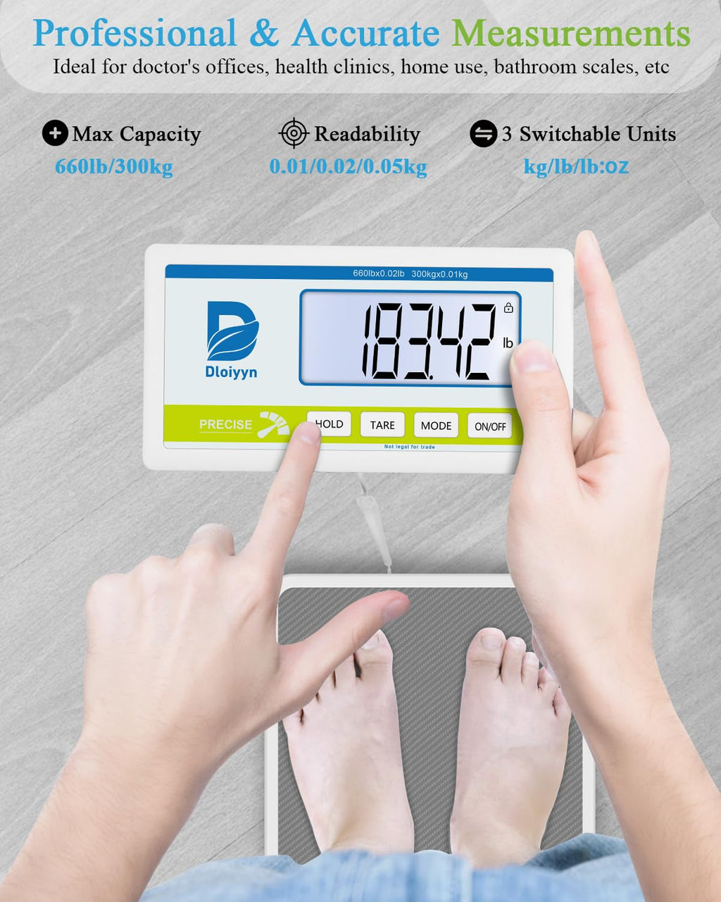 Medical Floor Scale with Digital Display, 660 lb Capacity, kg/lb/oz, AC Adapter Included

