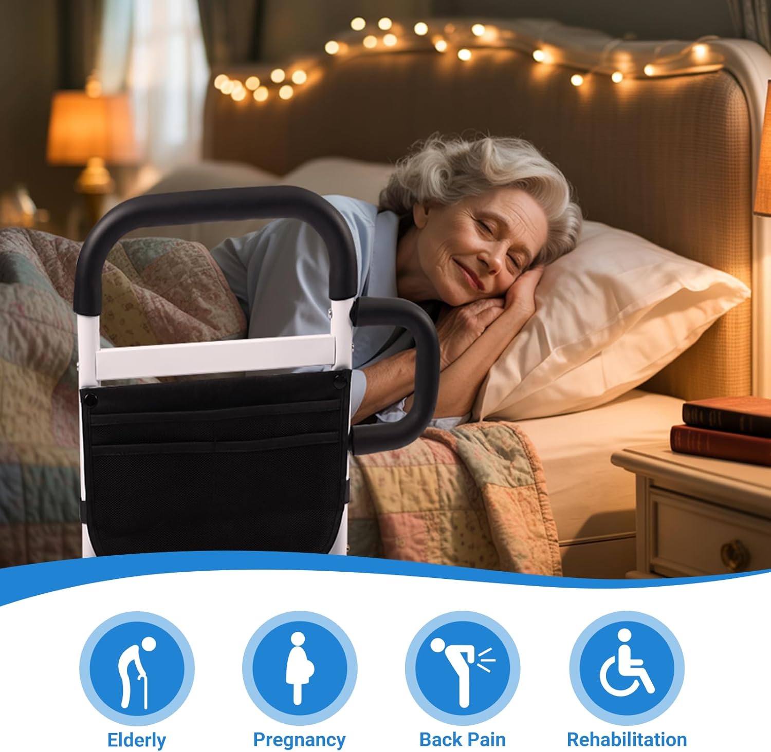Klvied Bed Rails for Elderly, Adjustable Bed Safety Rail with Storage Bag

