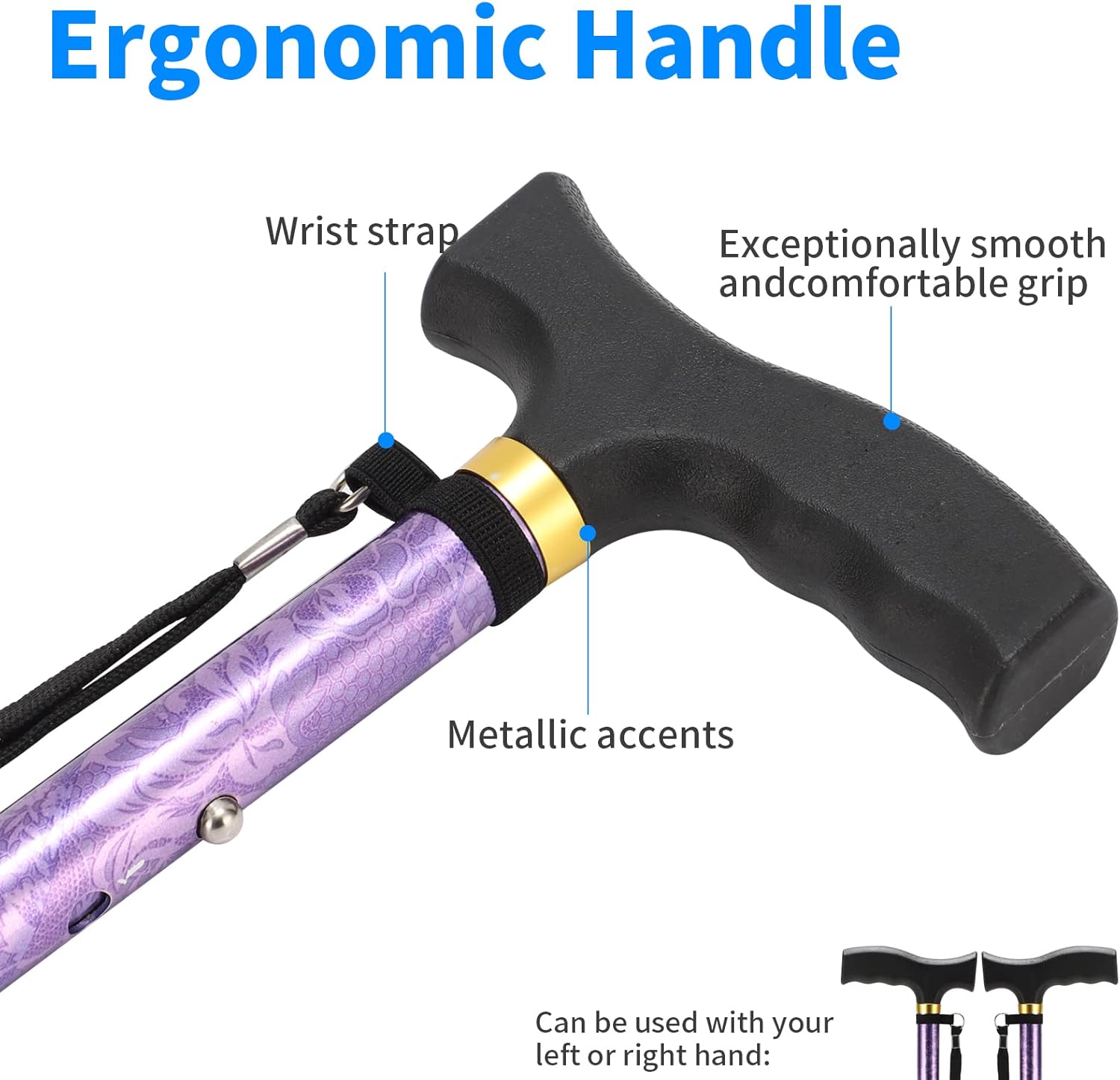 LIXIANG Folding Walking Cane, 5-Level Height Adjustable T-Handle Mobility Stick

