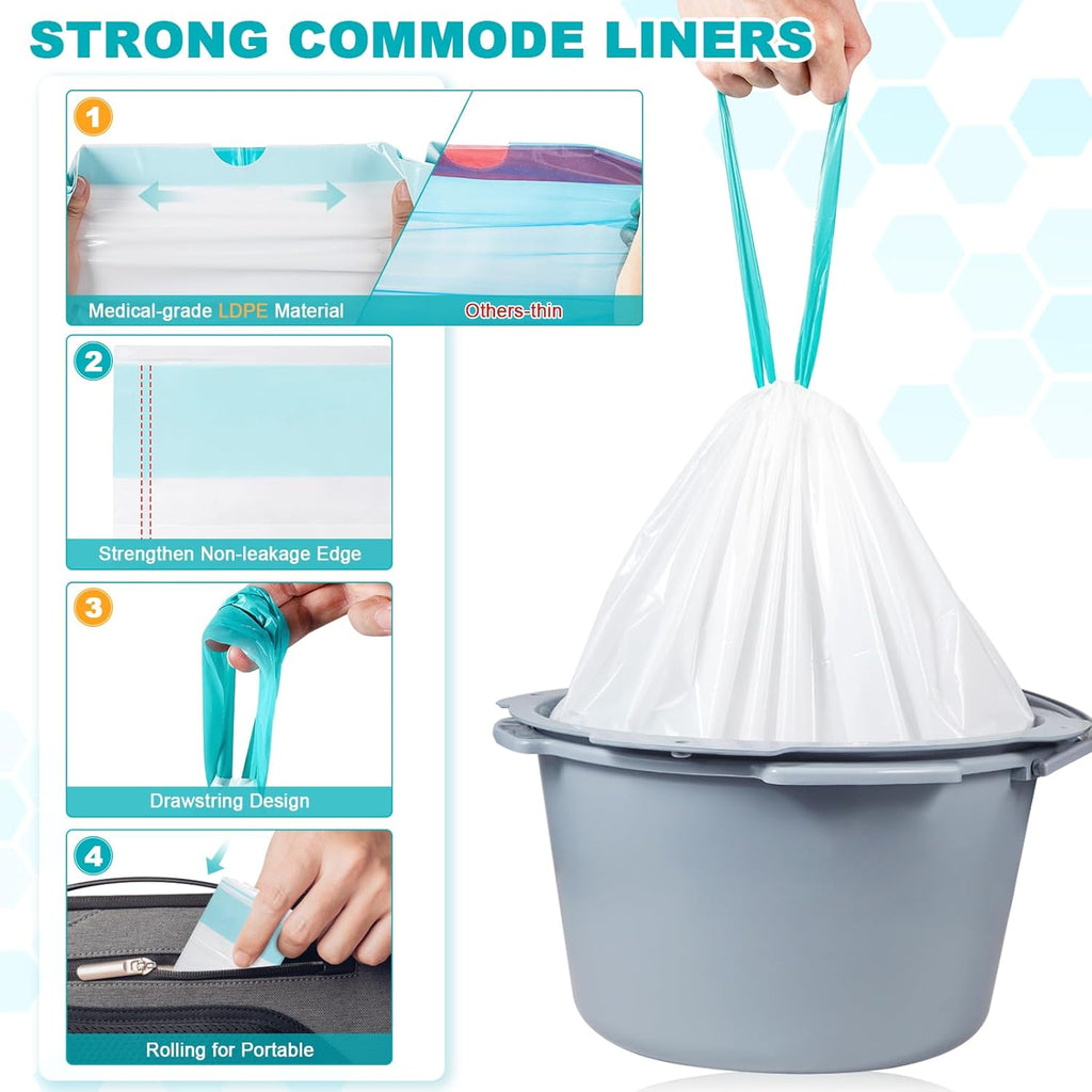 Disposable Commode Liners with Absorbent Pads, Leak-Proof Portable Potty Liner

