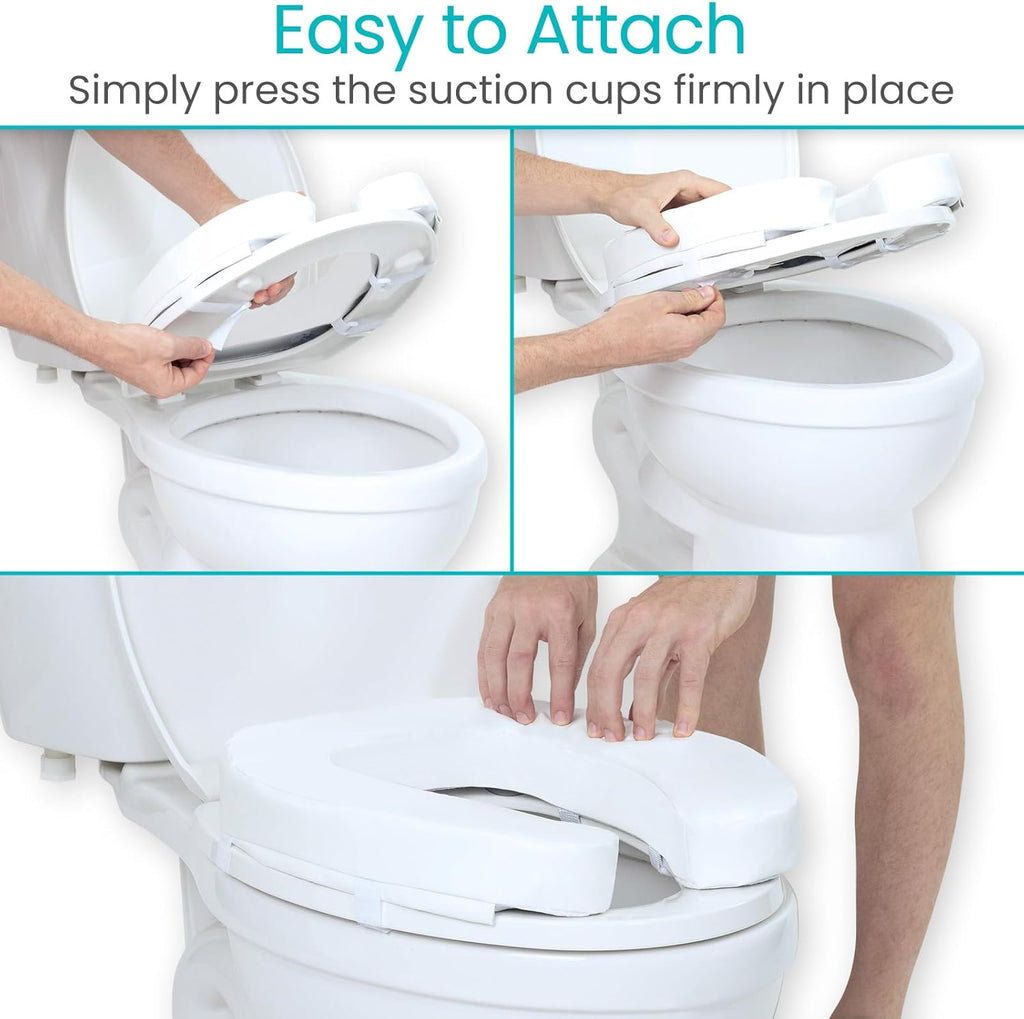 Vive Toilet Seat Pad for Elongated Standard Seats, Zippered Cover, Suction Attachment

