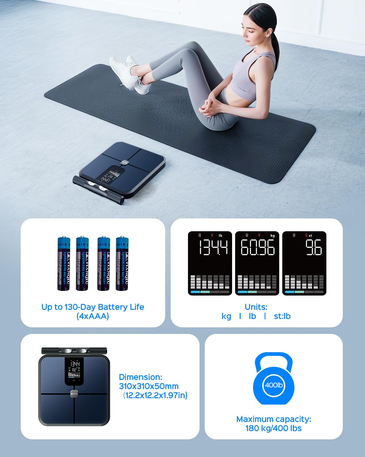 Smart Body Composition Scale 8-Electrode with Body Fat, BMI, Muscle & Visceral Fat


