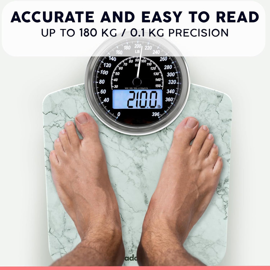 Adamson Hybrid 2-in-1 Digital Analog Bathroom Scale, Tempered Glass, Large Display

