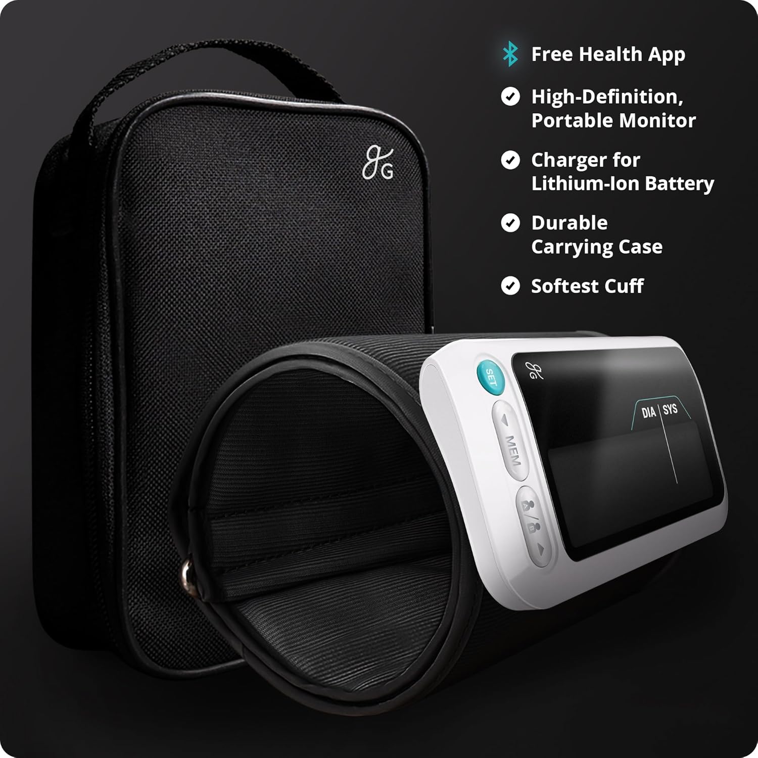Greater Goods Bluetooth Upper Arm Blood Pressure Monitor with App and Rechargeable Cuff


