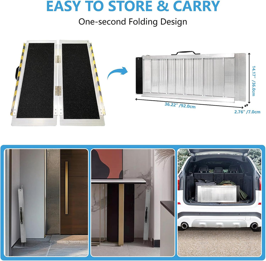 Portable Wheelchair Ramp Aluminum Folding Threshold Ramp, Non-Slip, 800 lb

