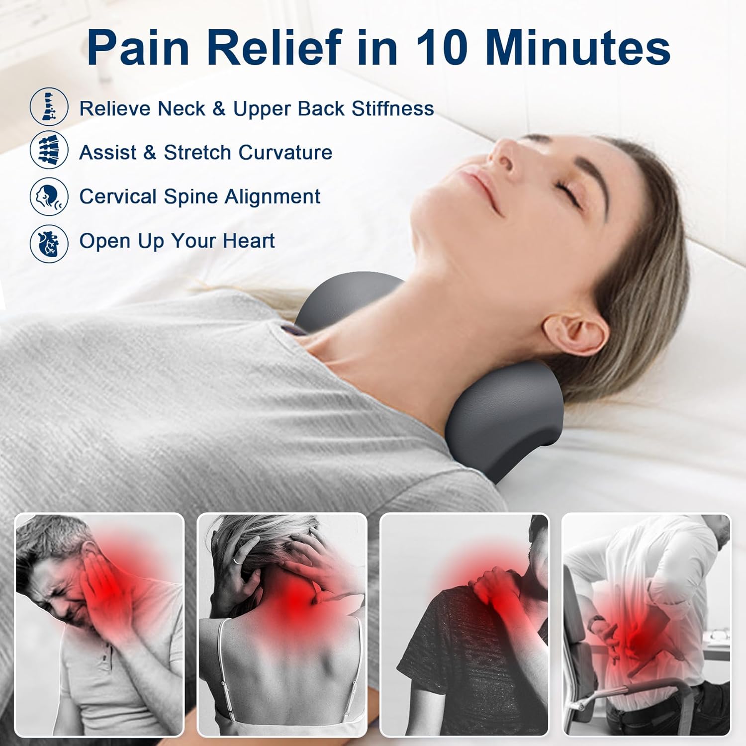 Neck and Shoulder Relaxer Cervical Traction Pillow with Upper Back Massage Point

