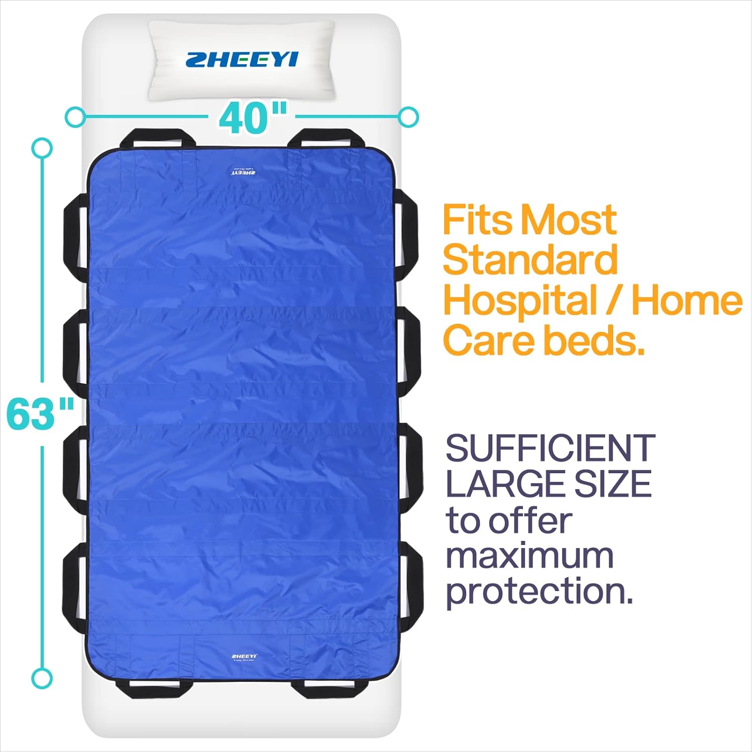 ZHEEYI Bed Positioning Pad with Reinforced Handles 63 x 40 Washable Transfer Sheet

