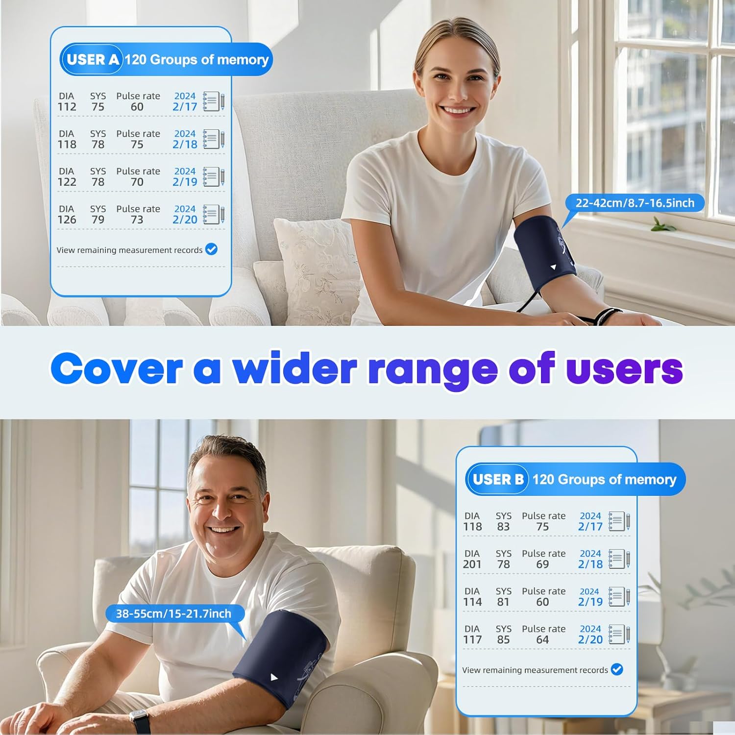 Upper Arm Blood Pressure Monitor for Home Use, Rechargeable, Voice, Large Screen


