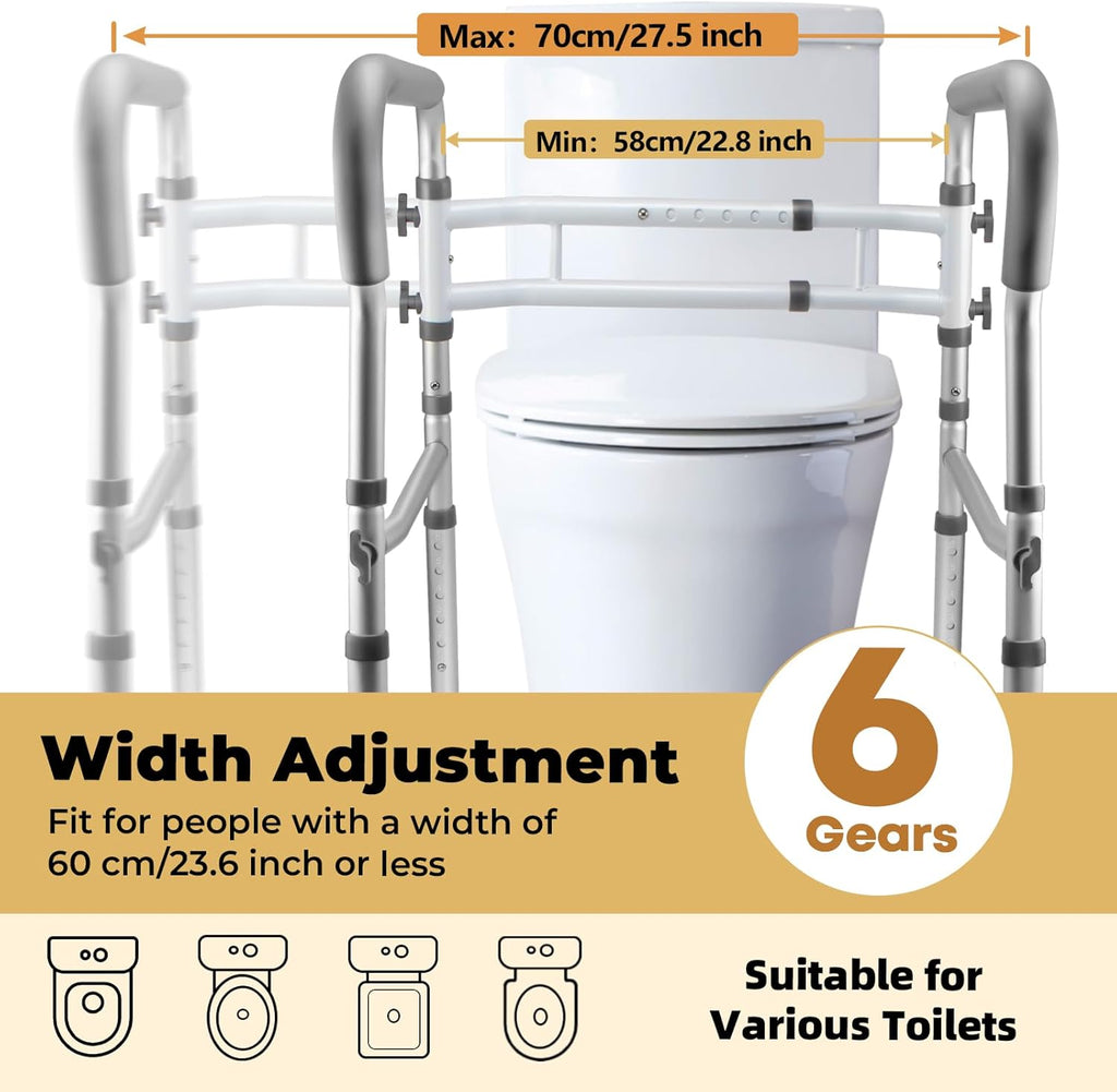 Adjustable Toilet Safety Rails, Foldable Grab Bar Handles, Aluminum Frame

