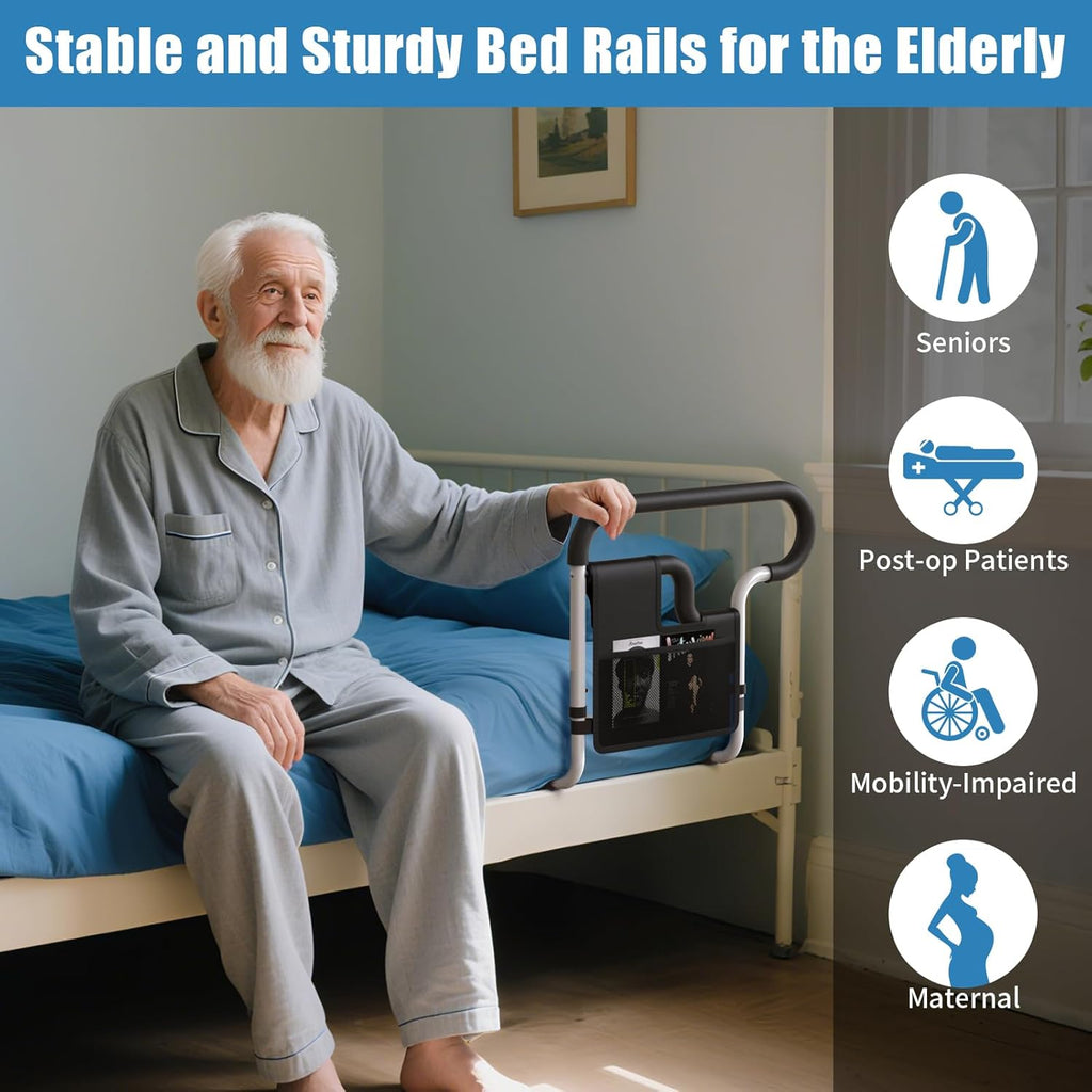 Adjustable Bed Rail for Seniors Bedside Safety Handle Support Bar for Elderly Adults


