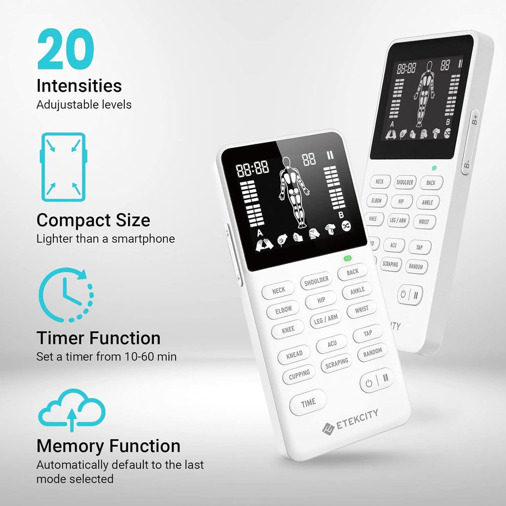 Etekcity 4-Channel Rechargeable TENS Unit Muscle Stimulator with Electrode Pads

