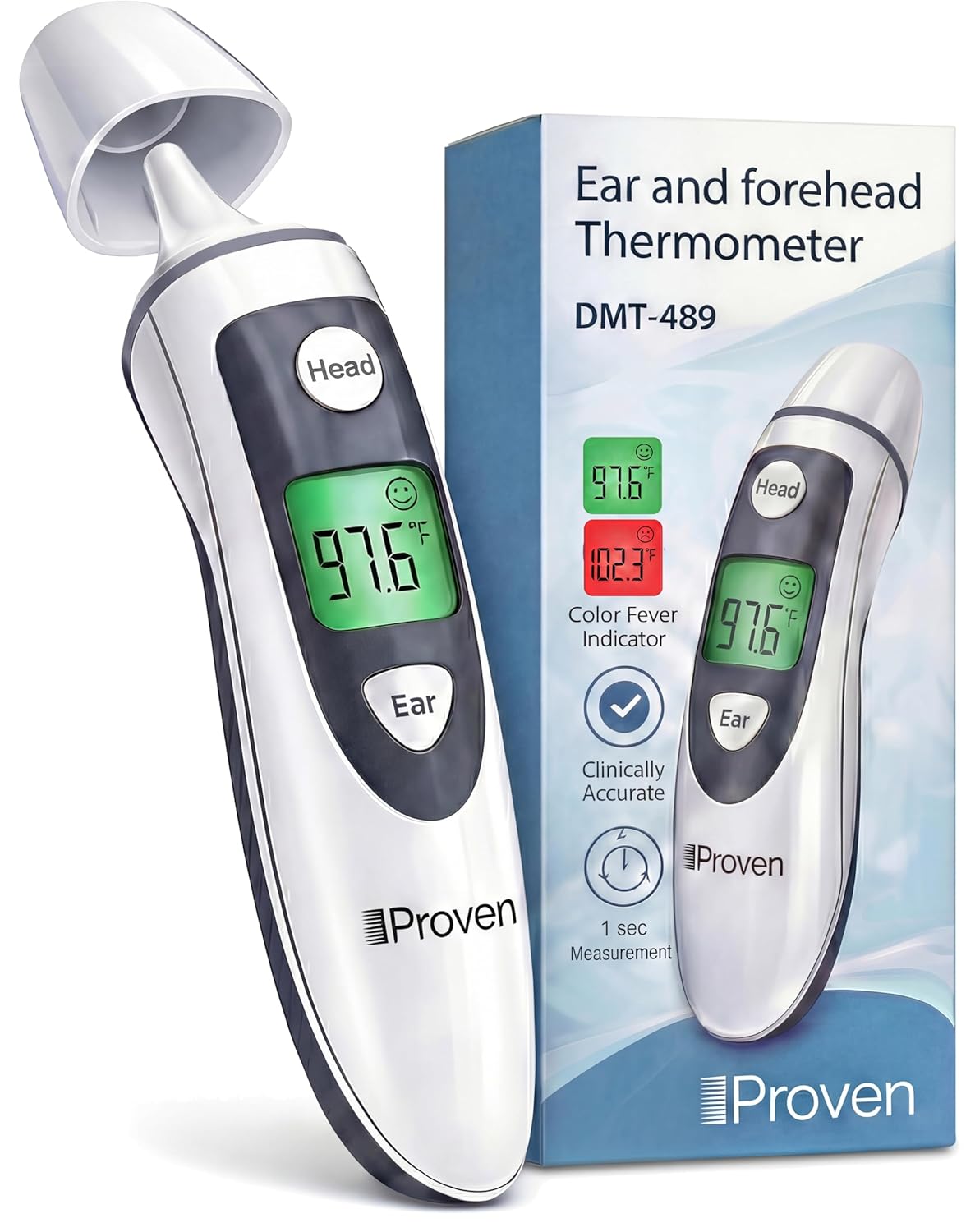 iProven Digital Thermometer 2-in-1 Ear and Forehead, 1-Second Reading, Memory

