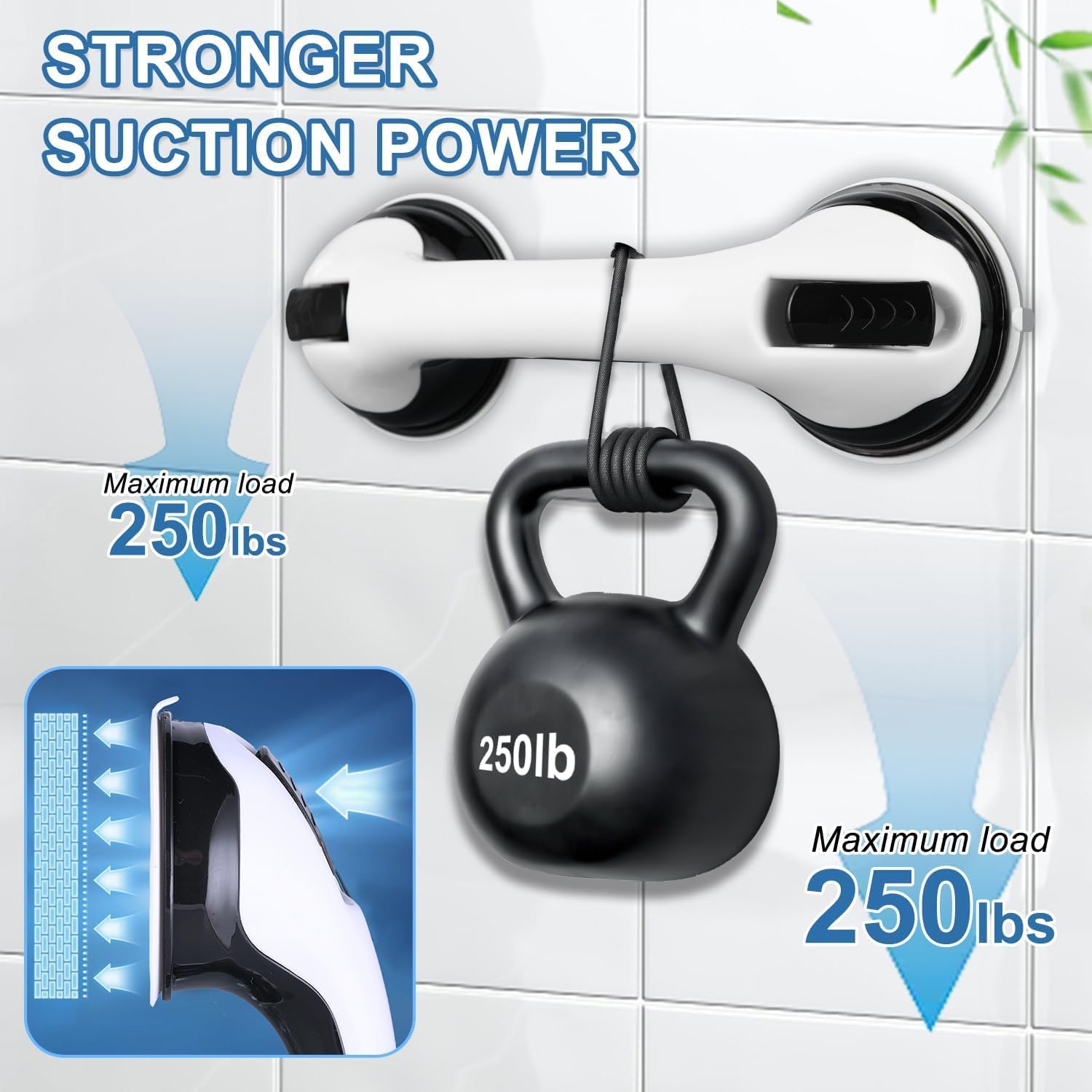 Grab Bars Suction Shower Handle for Bathtub and Shower, Non-Slip Safety Aid (2-Pack)


