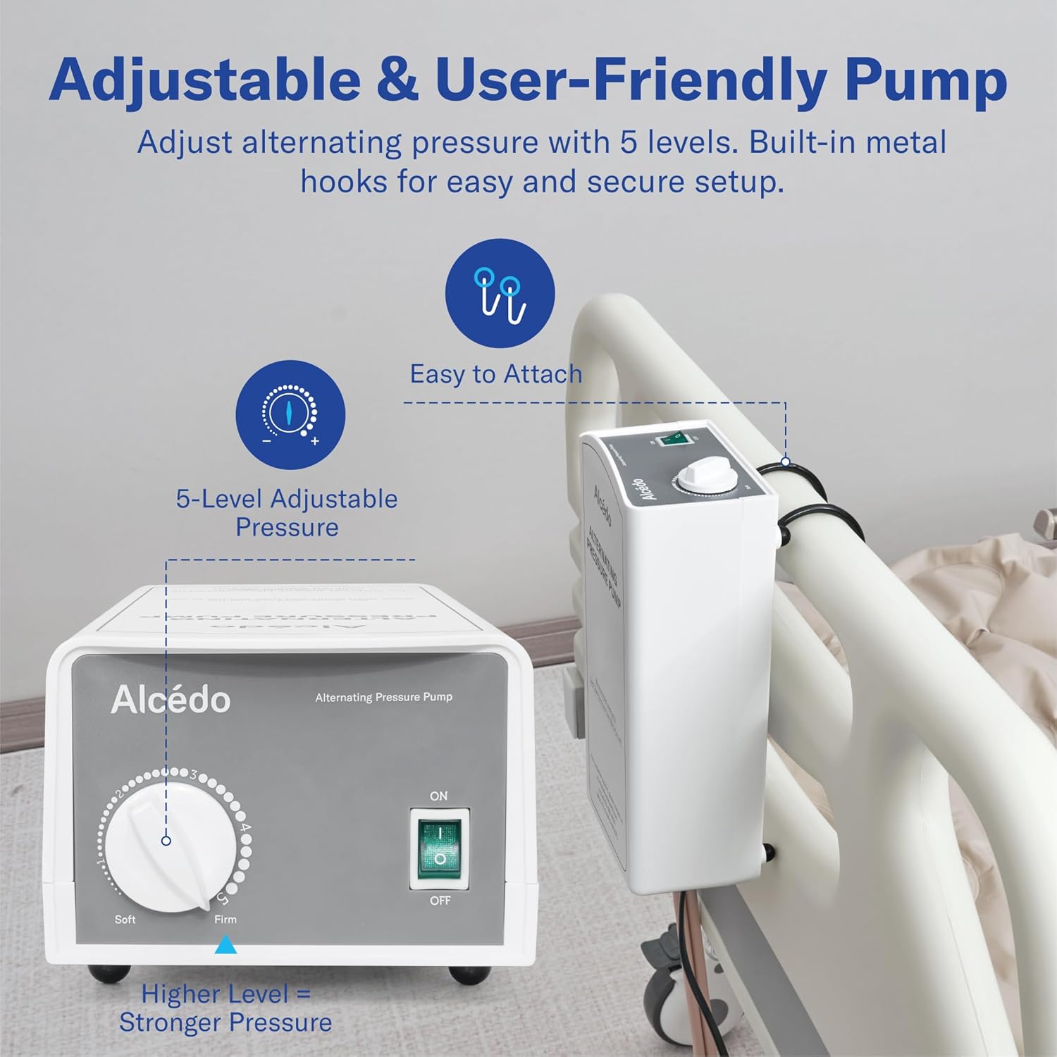Alcedo Alternating Air Pressure Mattress Pad with Waterproof Surface for Bed Sores

