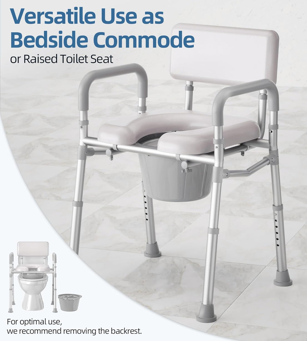 HOMLAND Bedside Commode with Padded Seat Aluminum Portable Toilet, 350 lb Capacity

