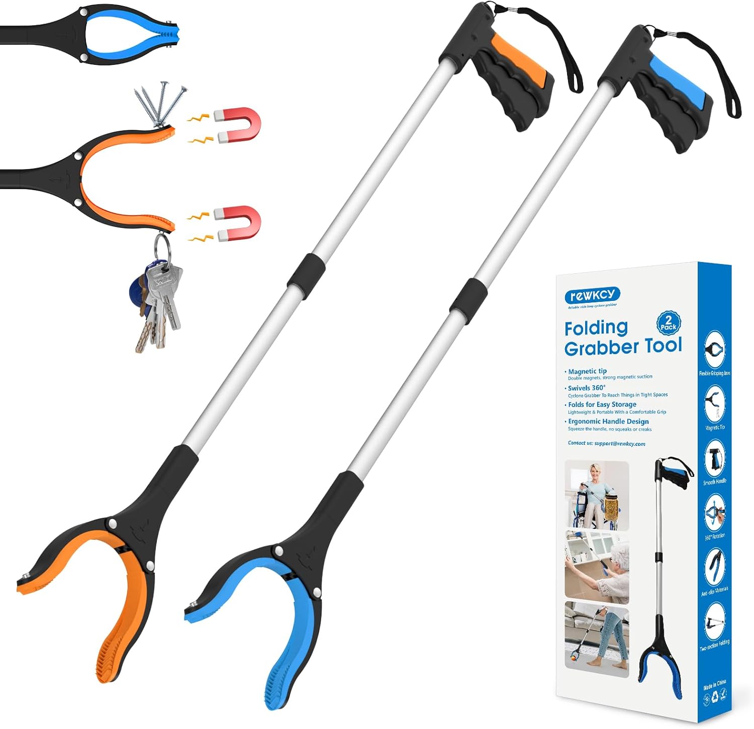 Foldable Grabber Reacher Tool with 360° Rotating Jaw and Magnets

