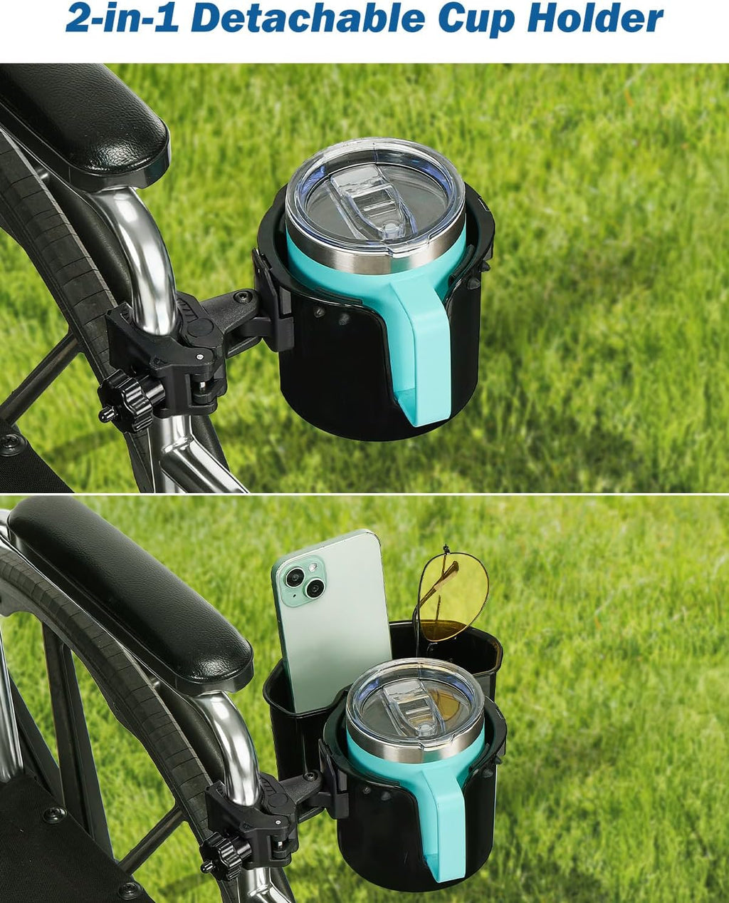 JOYTUTUS Wheelchair Cup Holder with Storage Box, Walker Cup and Bottle Holder

