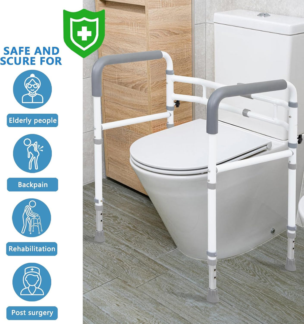 WeHwupe Toilet Safety Rail with Adjustable Grab Handles for Seniors Bathroom


