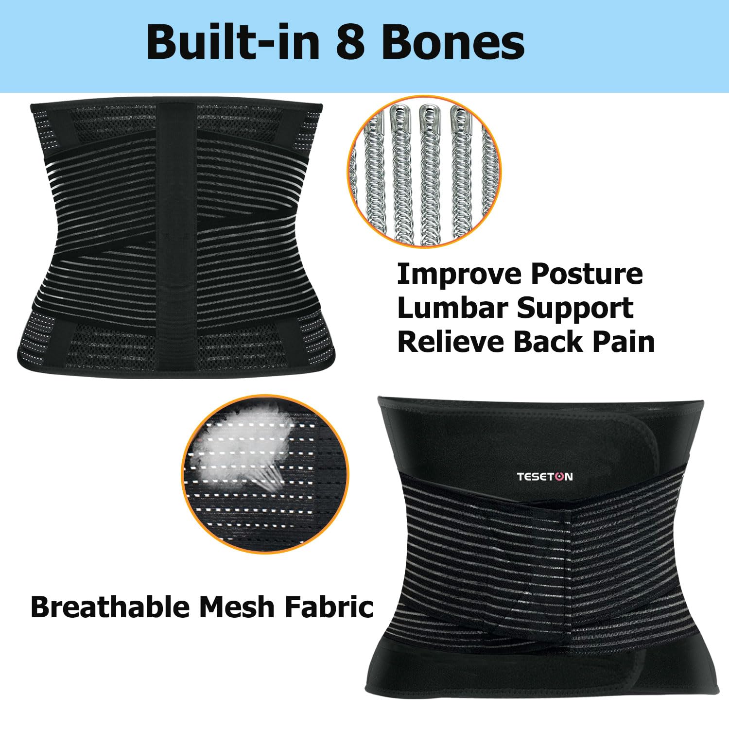TESETON Back Support Belt for Lower Back Pain, Lumbar Brace for Men and Women

