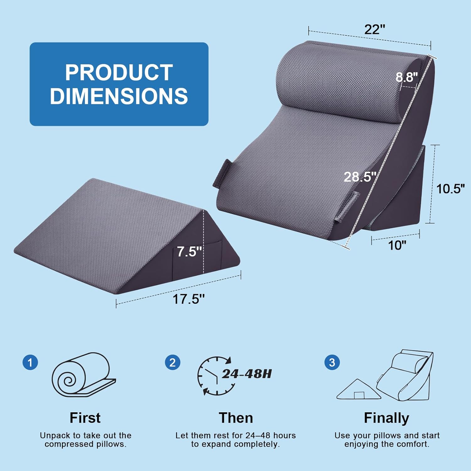 Orthopedic Bed Wedge Pillow Set for Neck Back Leg Support, Memory Foam

