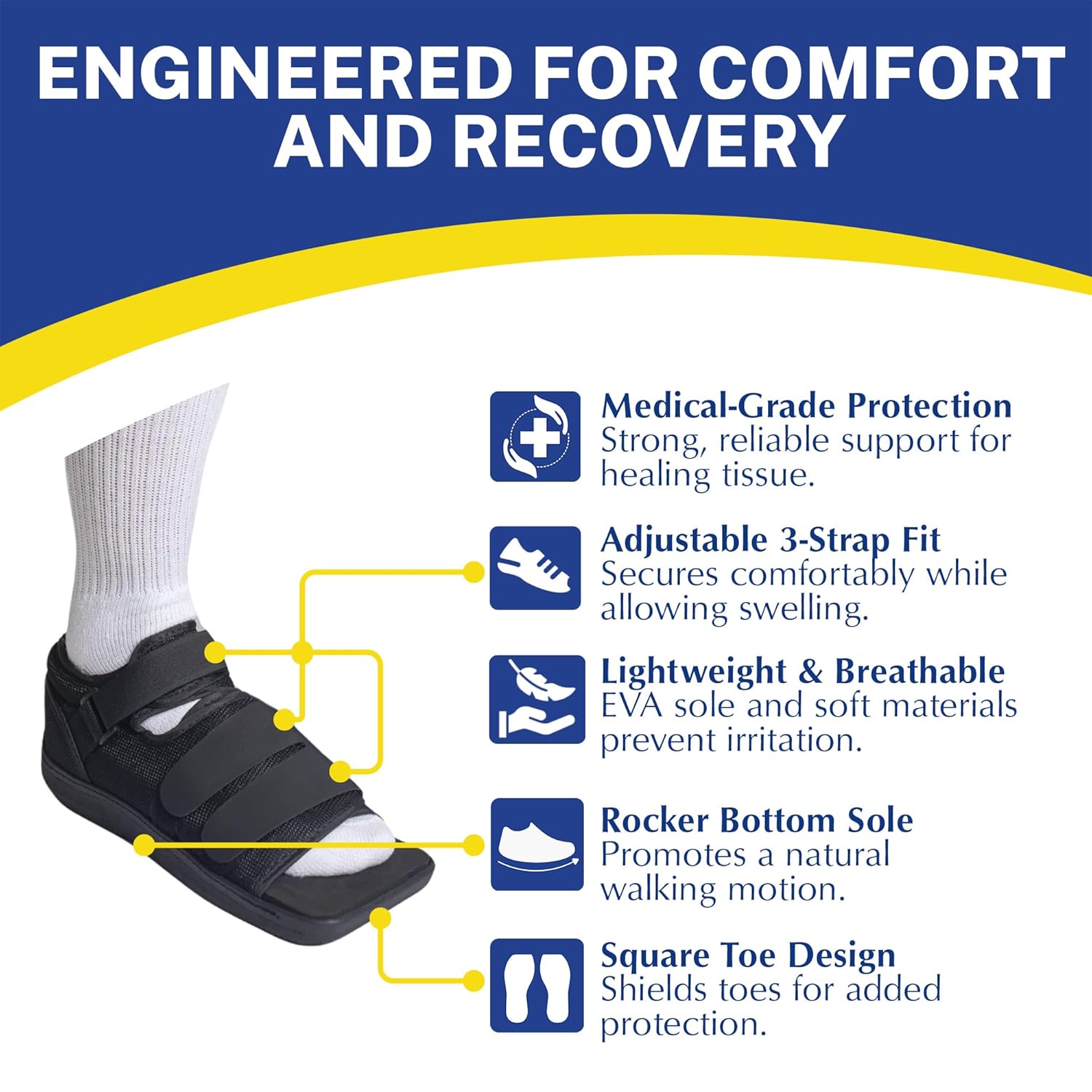 Brace Direct Square Toe Deluxe Post-Op Shoe for Orthopedic Recovery and Fractures

