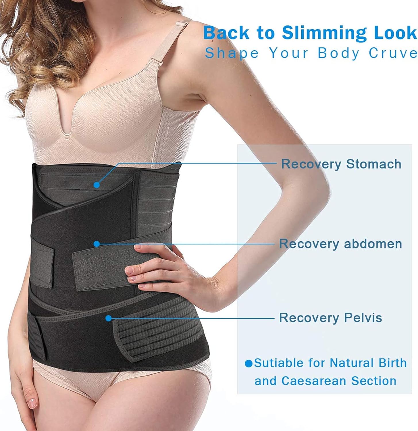 Tirain 3-Piece Postpartum Belly Band C-Section Recovery Girdle Abdominal Binder

