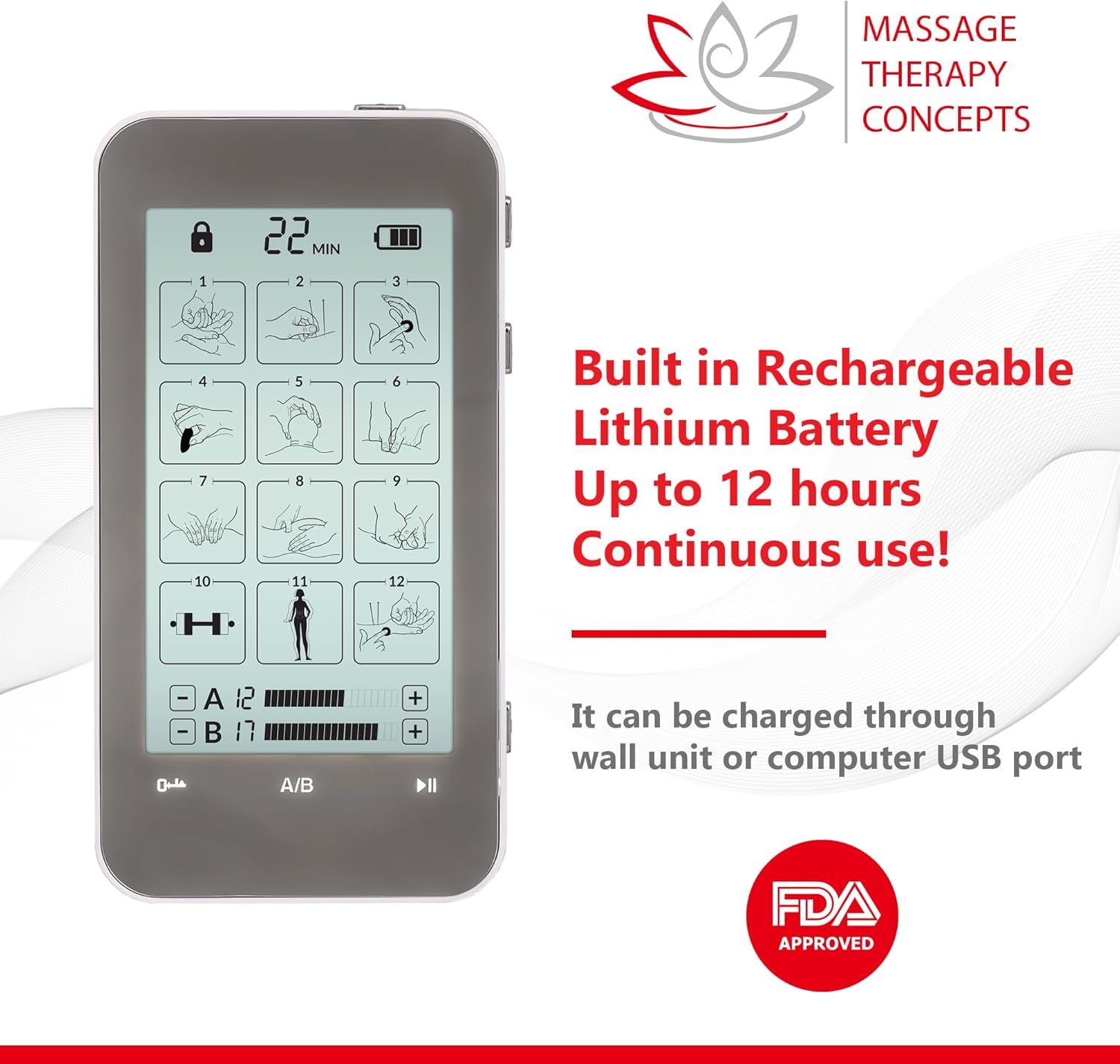 Massage Therapy Concepts Dual TENS and EMS Muscle Stimulator for Pain Relief


