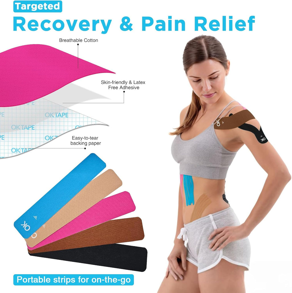 OK TAPE Precut Kinesiology Tape Strips, Elastic Athletic Tape for Joint Support

