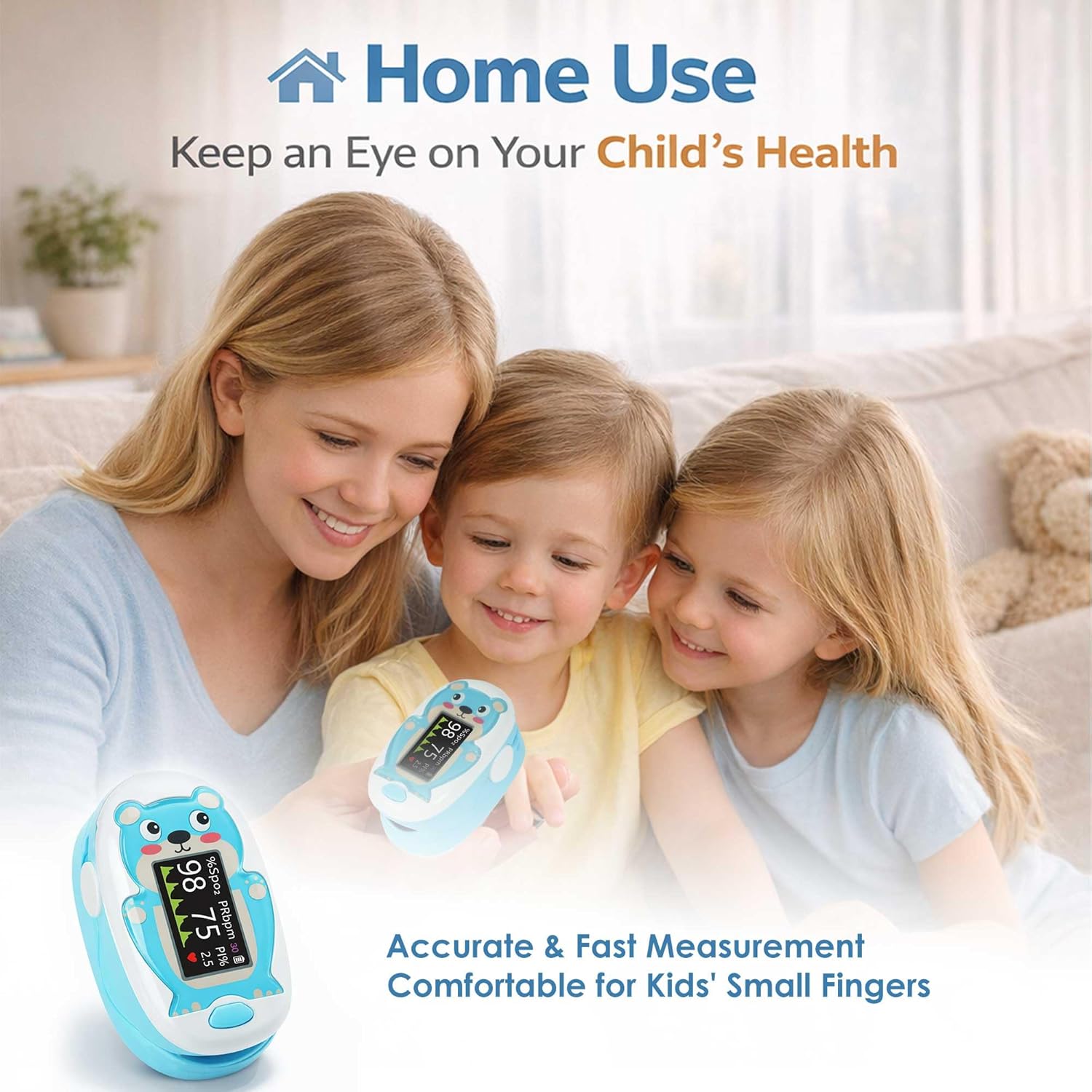 Kids Pulse Oximeter Fingertip Blood Oxygen Monitor with Heart Rate Display

