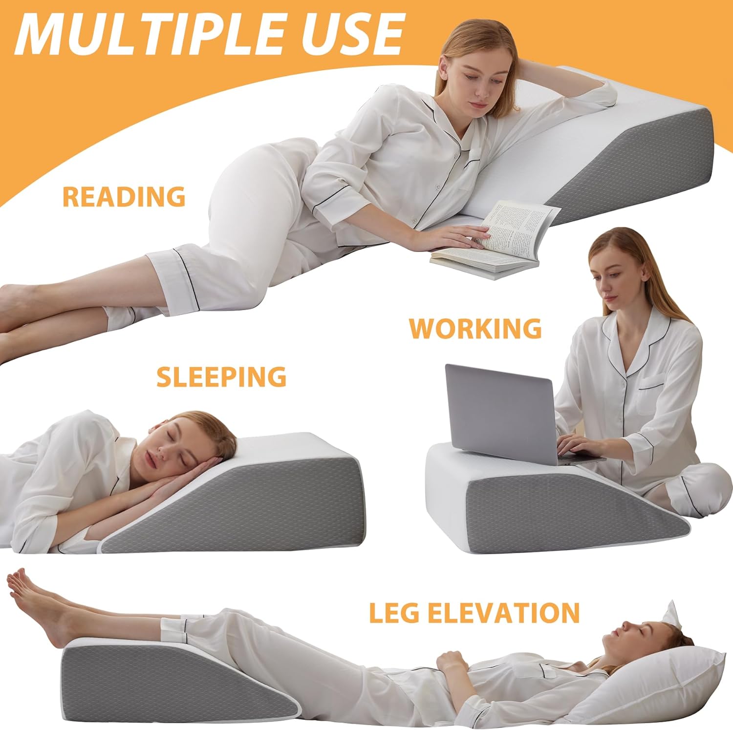 Bedluxe Leg Elevation Wedge Pillow for Swelling, Memory Foam Leg Rest, 8 in

