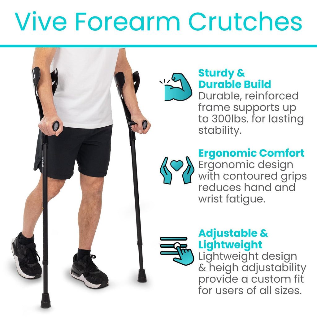Vive Forearm Crutches Pair Adjustable Lightweight Ergonomic Arm Crutches

