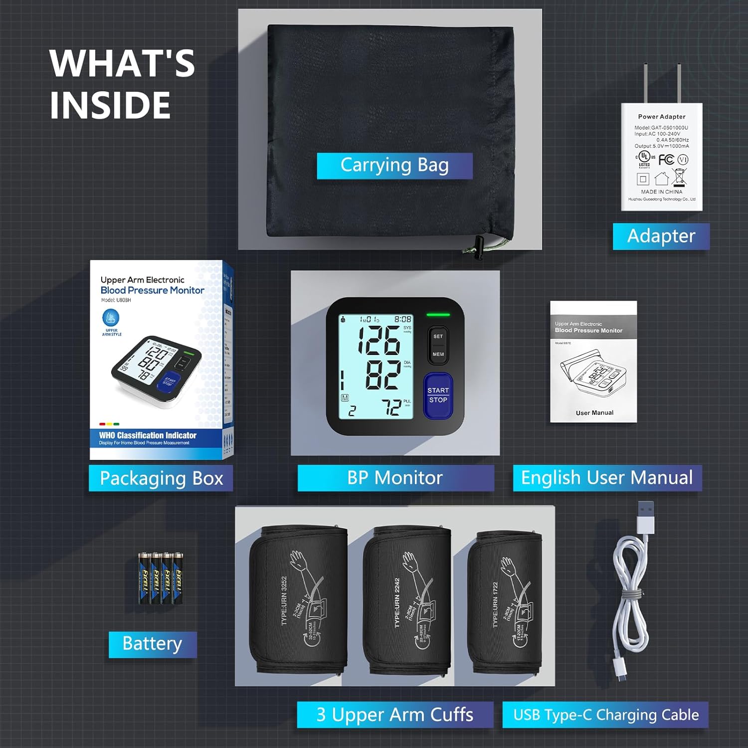 AQESO Upper Arm Blood Pressure Monitor with 3 Adjustable Cuffs, Digital BP Machine

