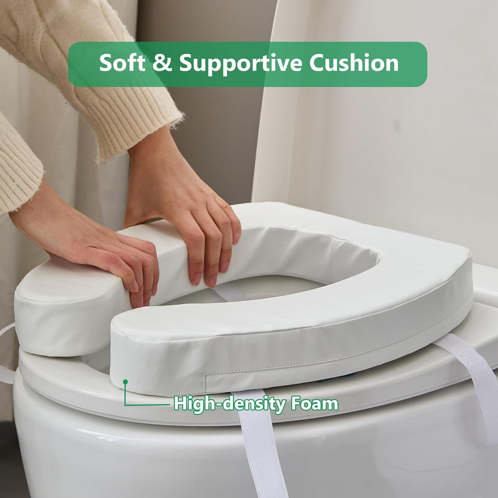 Toilet Seat Riser Cushion for Seniors, Soft Foam Padded Bathroom Seat Elevator

