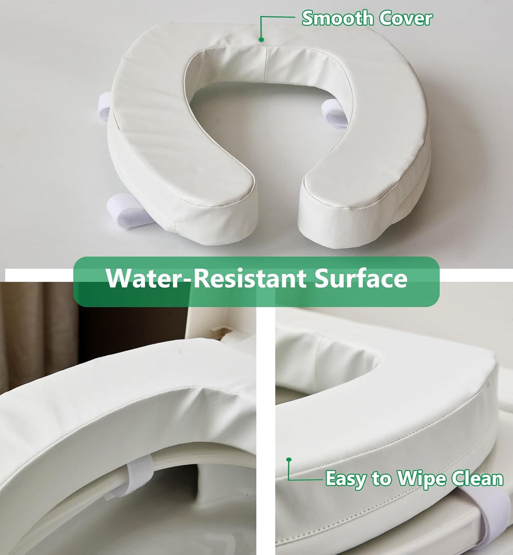 Toilet Seat Riser Cushion for Seniors, Soft Foam Padded Bathroom Seat Elevator

