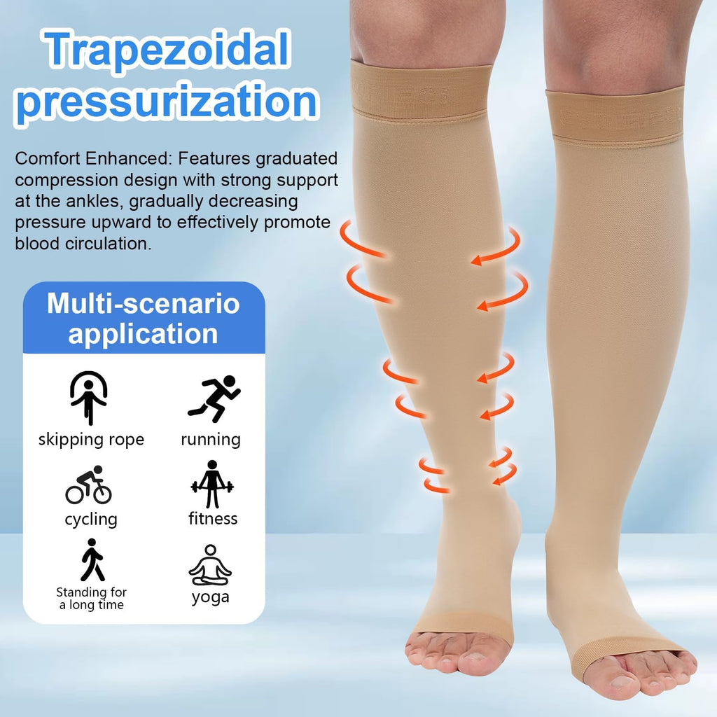 Medical Knee High Compression Socks Open Toe Varicose Veins 8-15 mmHg

