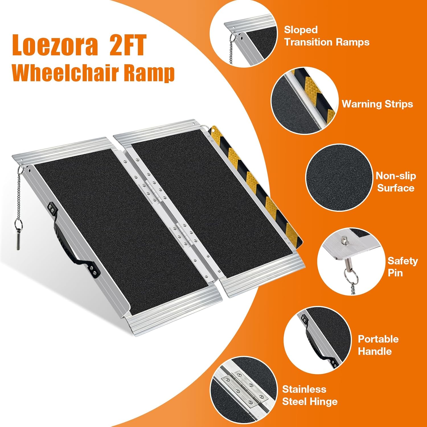 Wheelchair Ramp for Door Thresholds & Curbs, Non-Slip Aluminum, 800 lb Capacity

