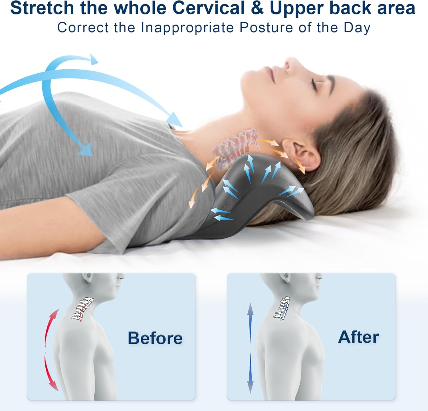 Neck and Shoulder Relaxer Cervical Traction Pillow with Upper Back Massage Point

