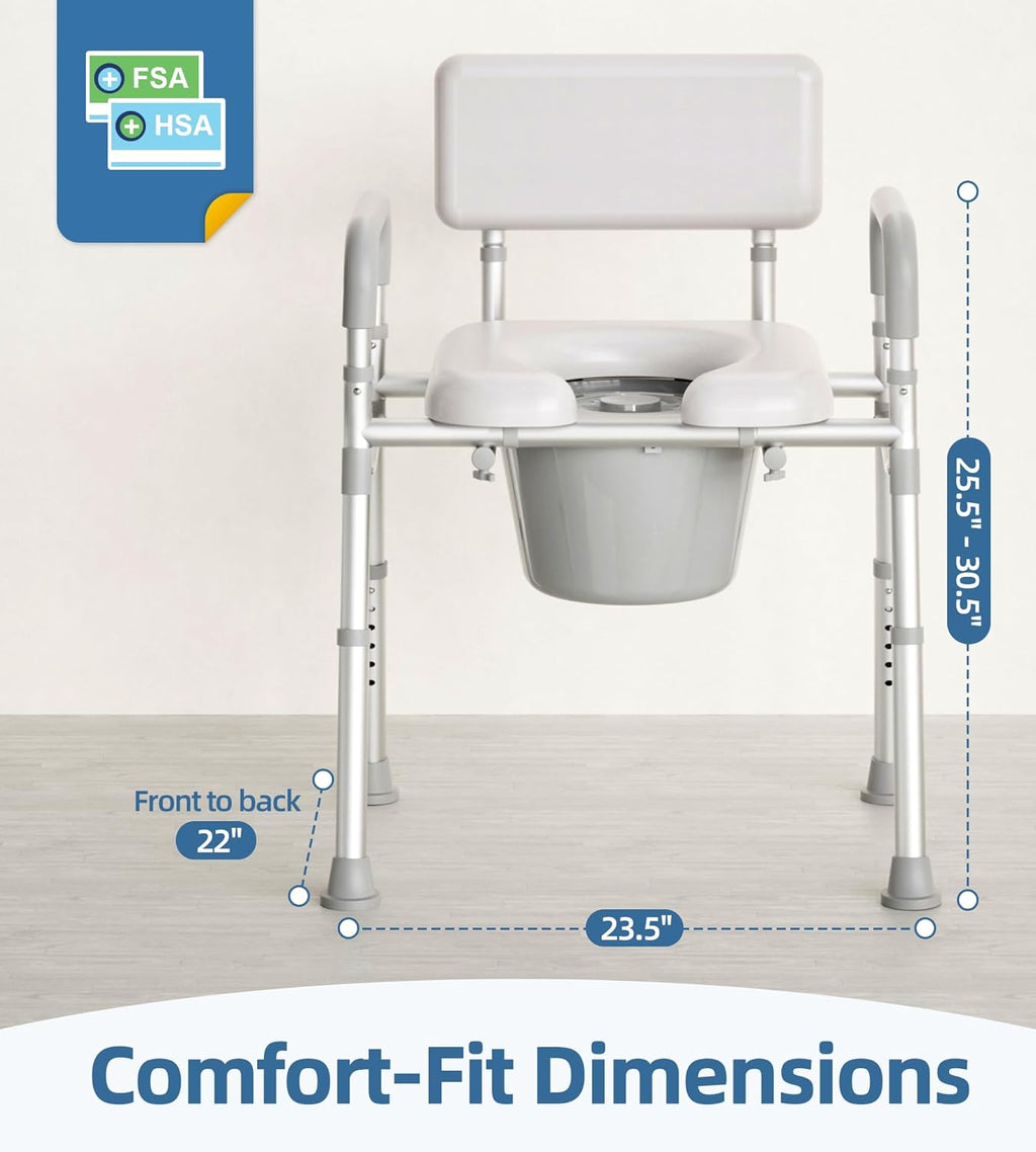 HOMLAND Bedside Commode with Padded Seat Aluminum Portable Toilet, 350 lb Capacity

