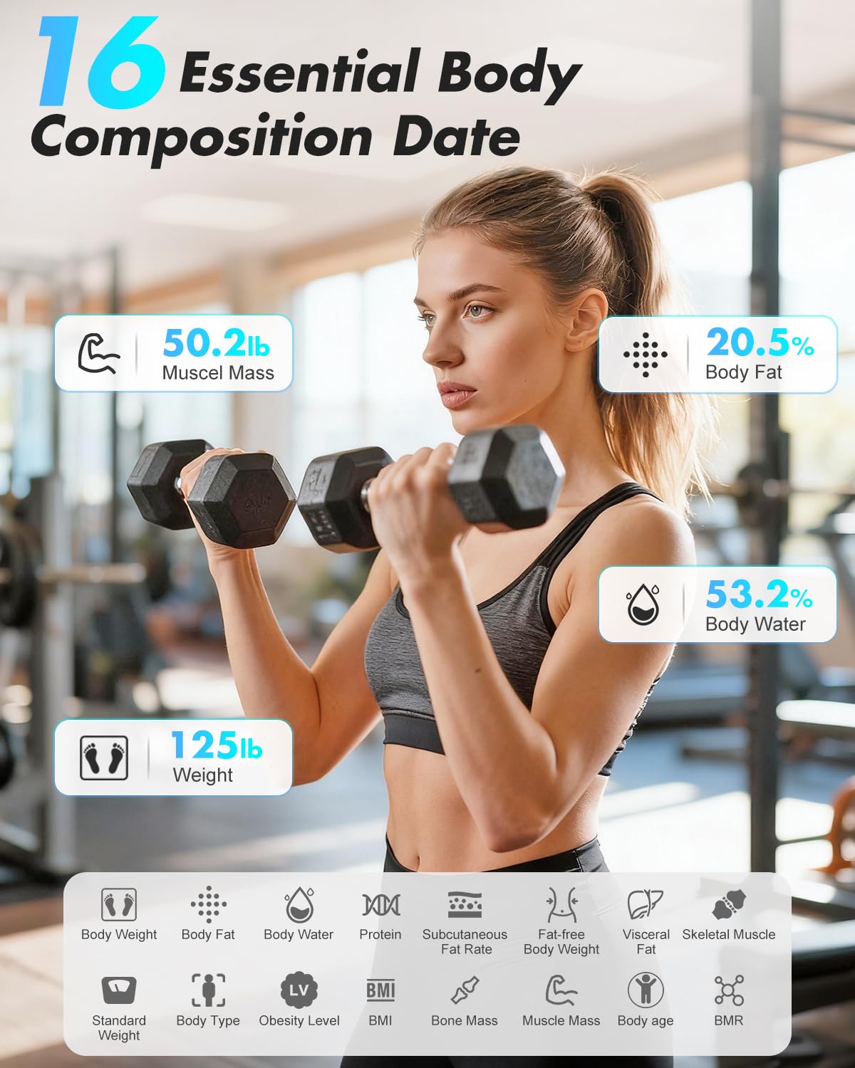 INSMART Bluetooth Smart Body Composition Scale with BMI, Body Fat, Water, Muscle

