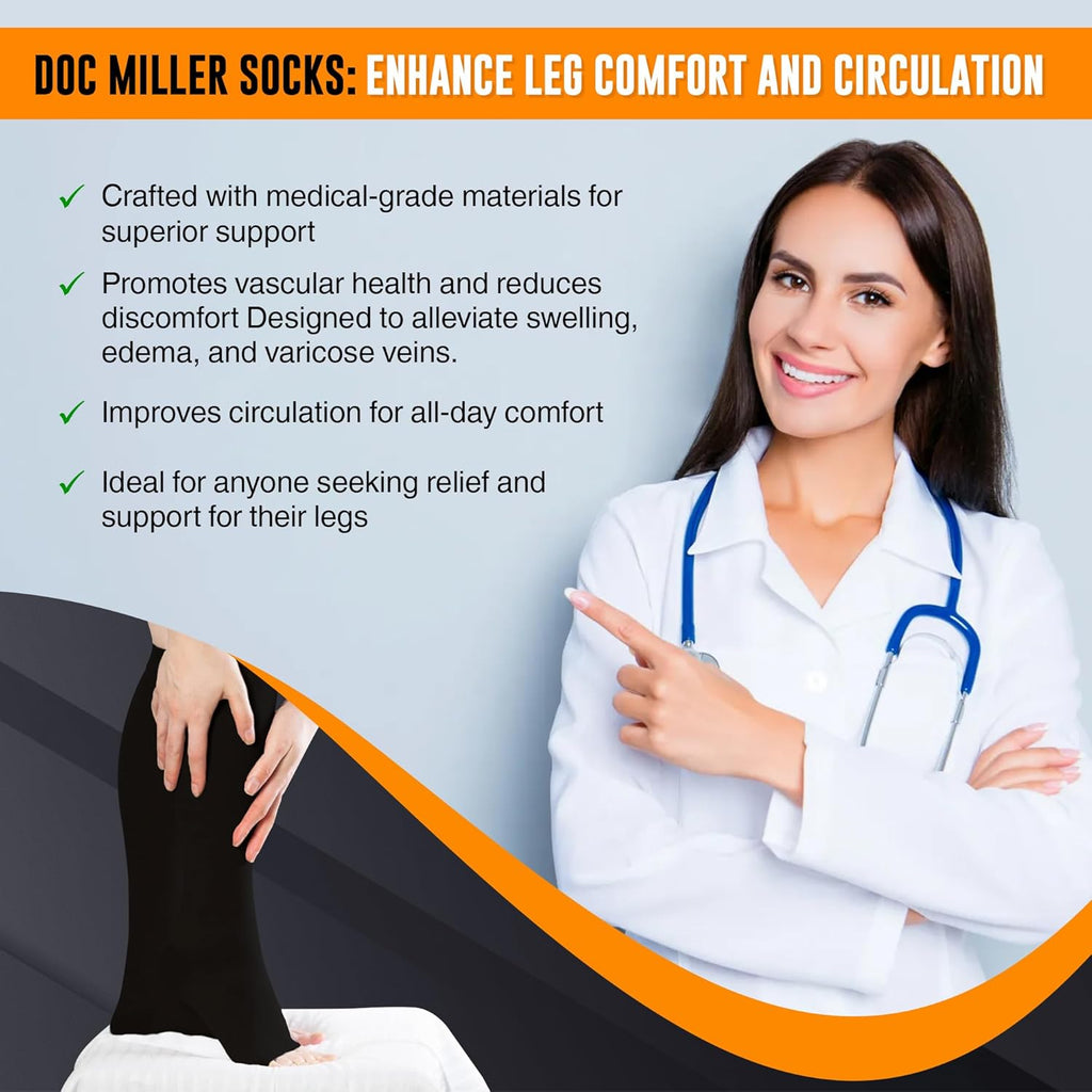 Doc Miller Open Toe Compression Socks 20-30 mmHg Knee High Toeless

