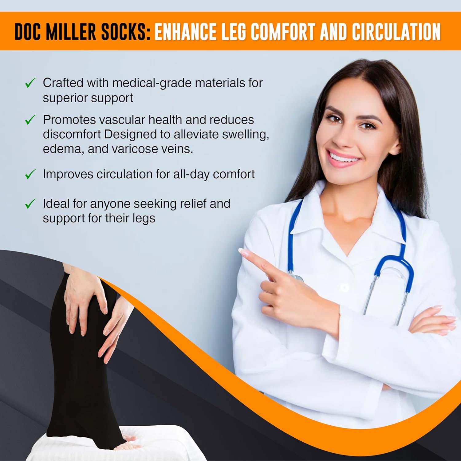 Doc Miller Open Toe Compression Socks 20-30 mmHg Knee High Toeless

