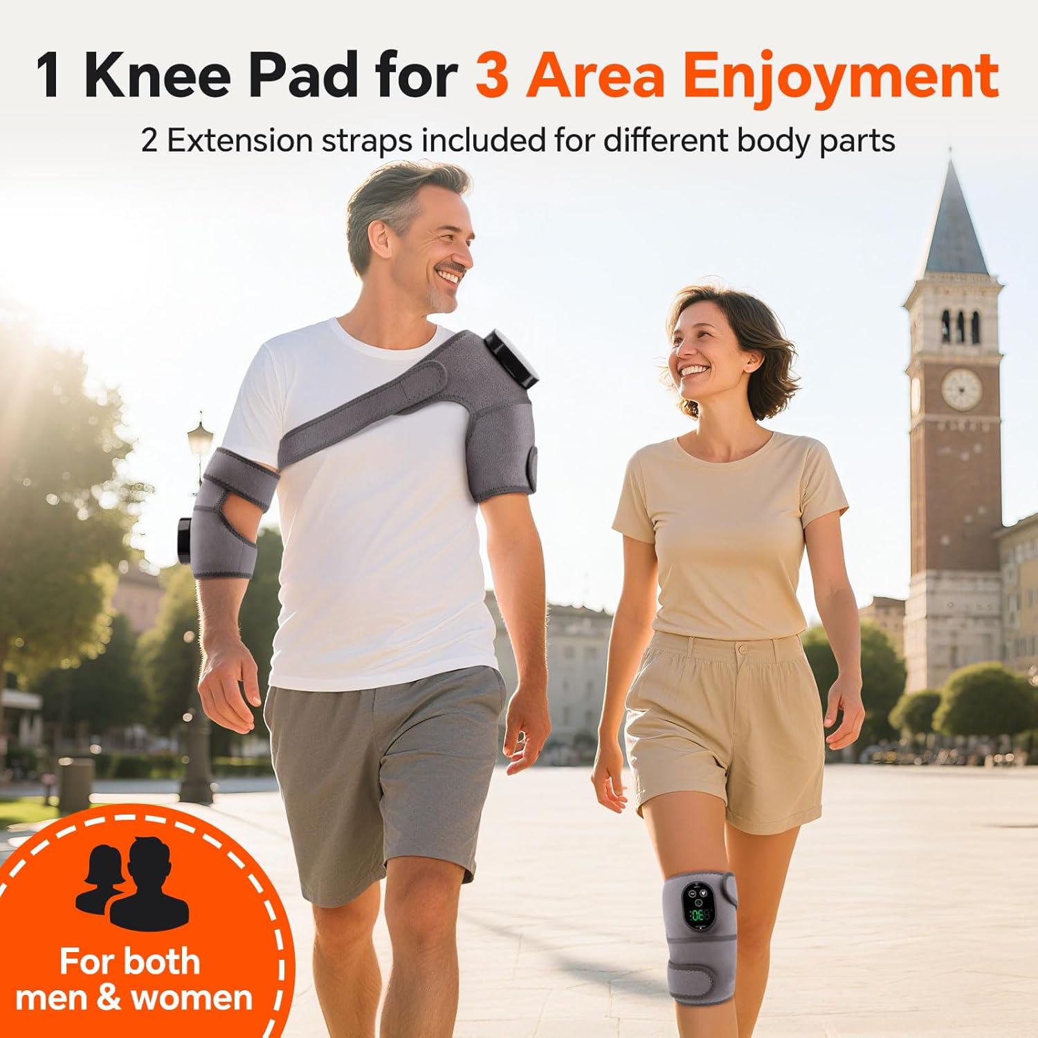 Cordless Heated Knee Massager with Heat, Vibration, Timer for Knee Pain Relief


