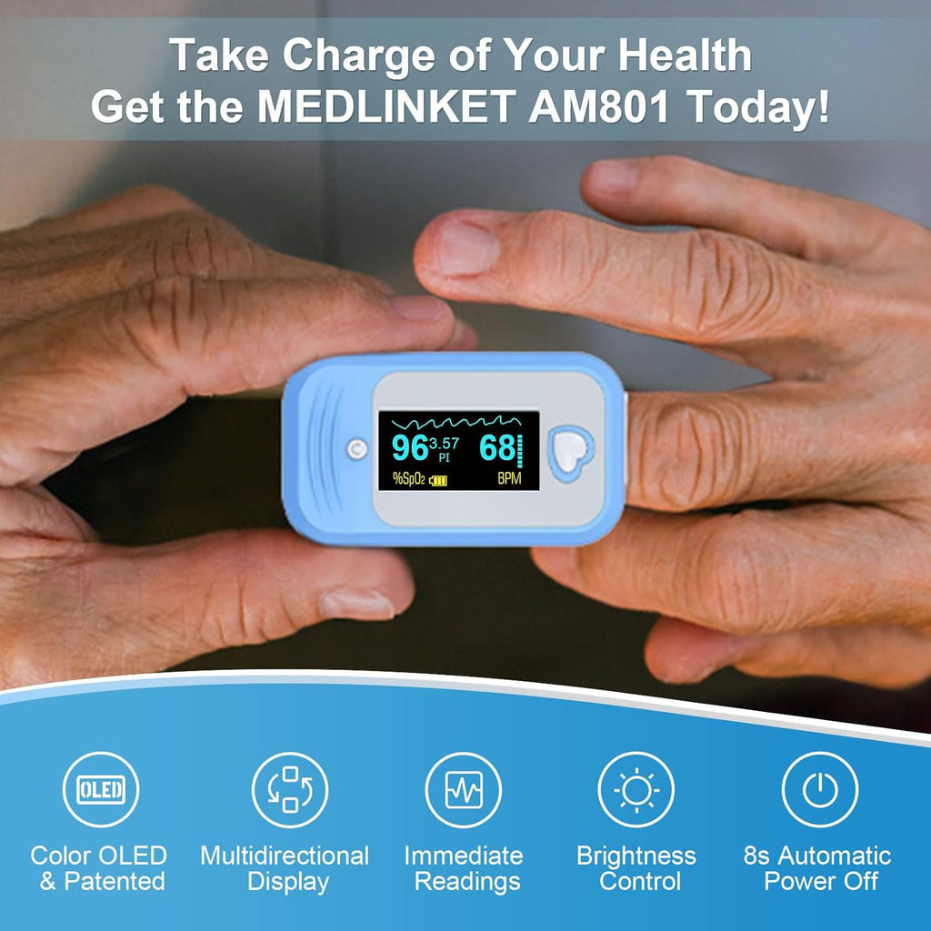 AM801 5-in-1 Medical Grade Pulse Oximeter with SpO2, Pulse Rate, Perfusion Index, Temp

