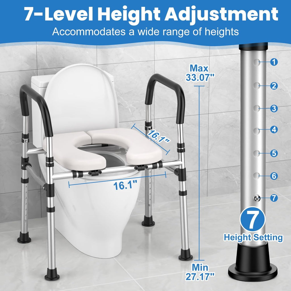 Raised Toilet Seat with Handles, Adjustable Height & Width, 400 lb Capacity

